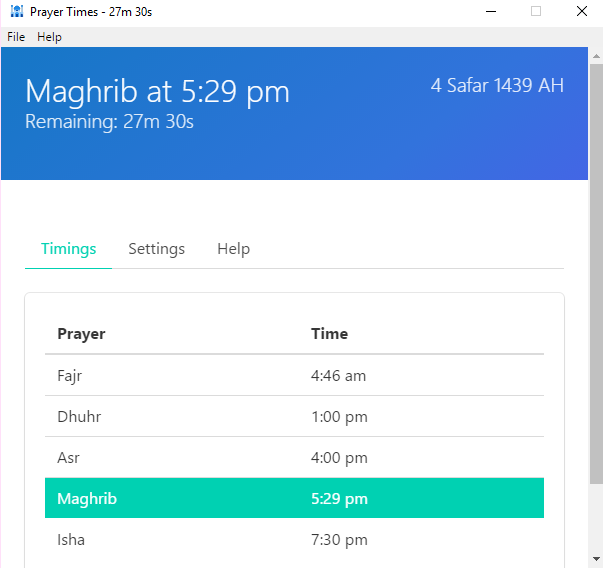 Prayer Times Desktop App